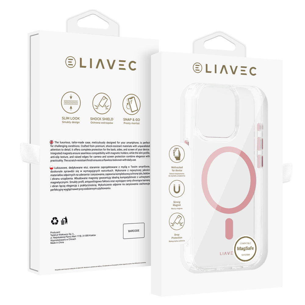 Husa Liavec Glossy Magsafe Transparent pentru iPhone 15 Pro Roz