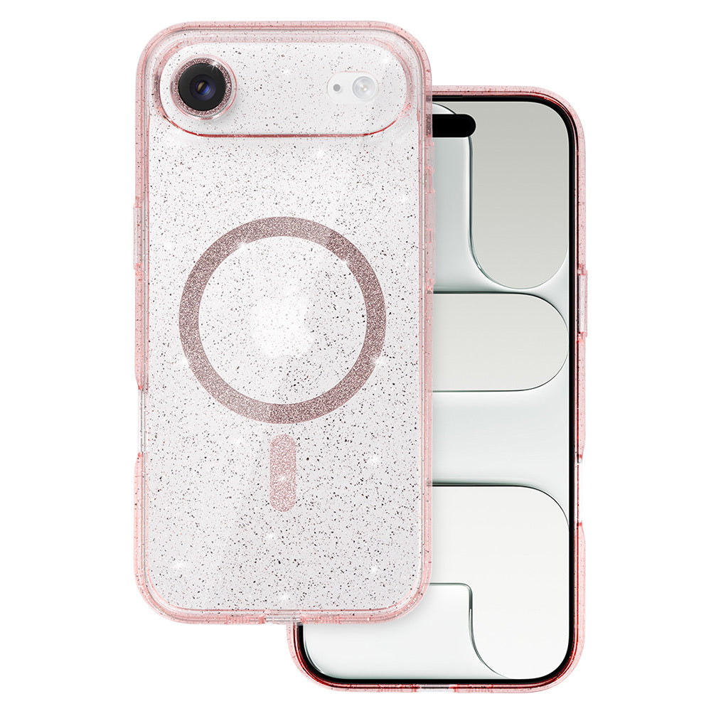 Husa Glitter Magsafe pentru iPhone 17 Air Roz Transparent