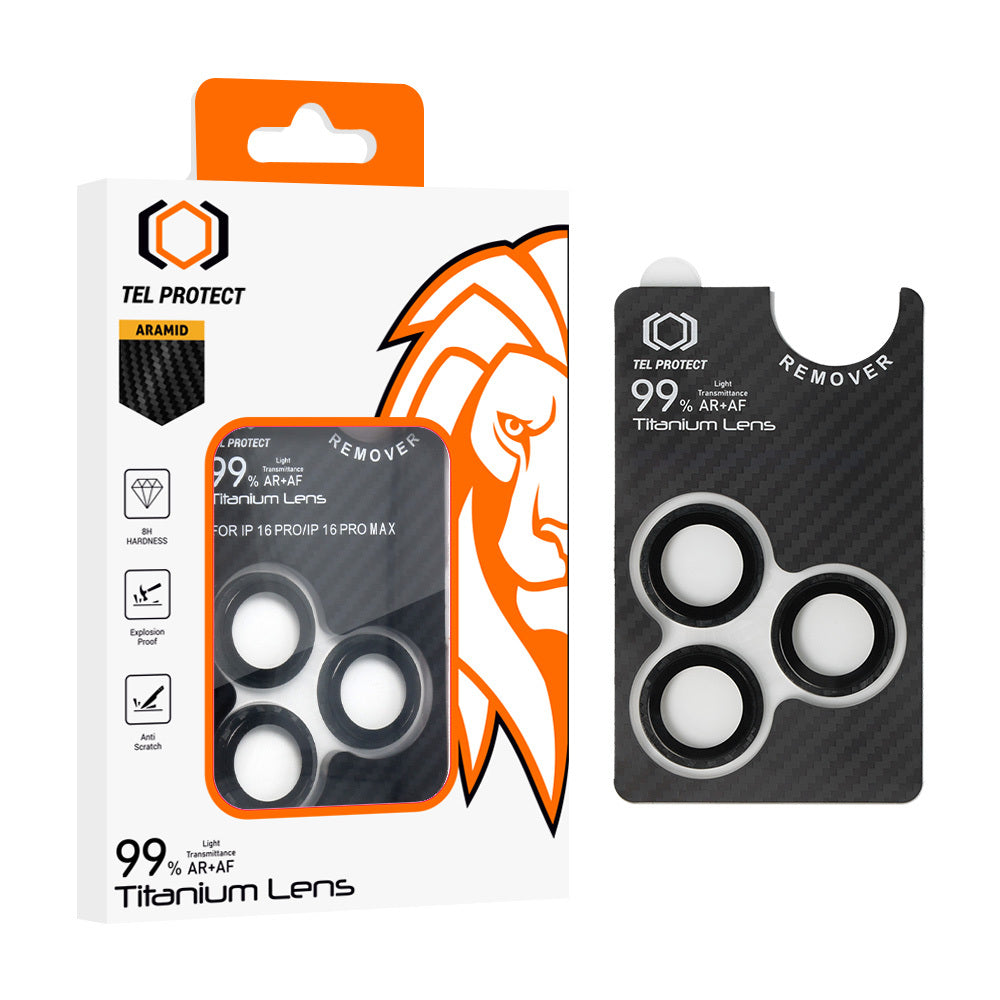 Folie sticla Tel Protect Titanium lentila 99% AR Aramid Series On Camera pentru iPhone 15 Pro/15 Pro Max (lentila 3 Pcs)