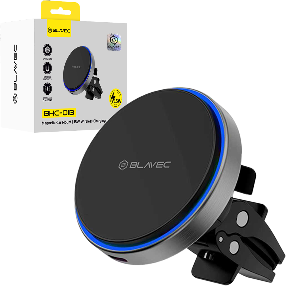 Suport auto Blavec 15W Magnetic cu Wirless Charging To grila de ventilatie (Bhc01b-mavib) Negru