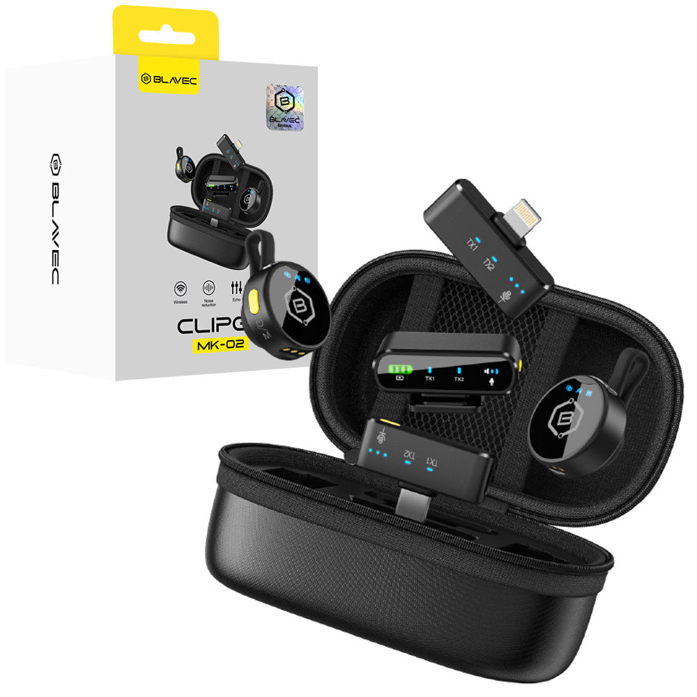 Casti Blavec Lavalier Microphones X 2 Mk-02 Clipgo Combo: Type C, Lightning, BT (Lmmk02-b) Negru