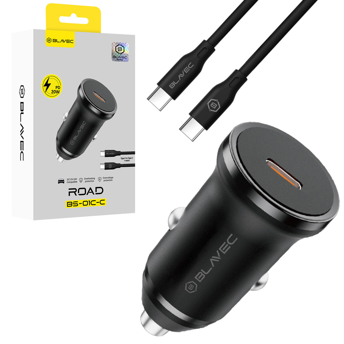 Cablu Blavec Incarcator auto Road - Type C - PD 20W cu Type C To Type C (Ccbs01ccr-cb) Negru