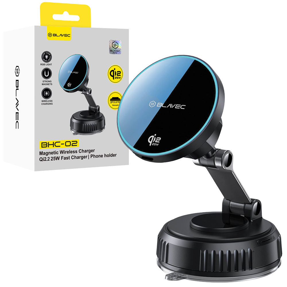Suport auto Blavec Qi2.2 25W Vacum Magnetic cu Induction Incarcator To Windshield (Bhc02-qi2pmwib)Negru