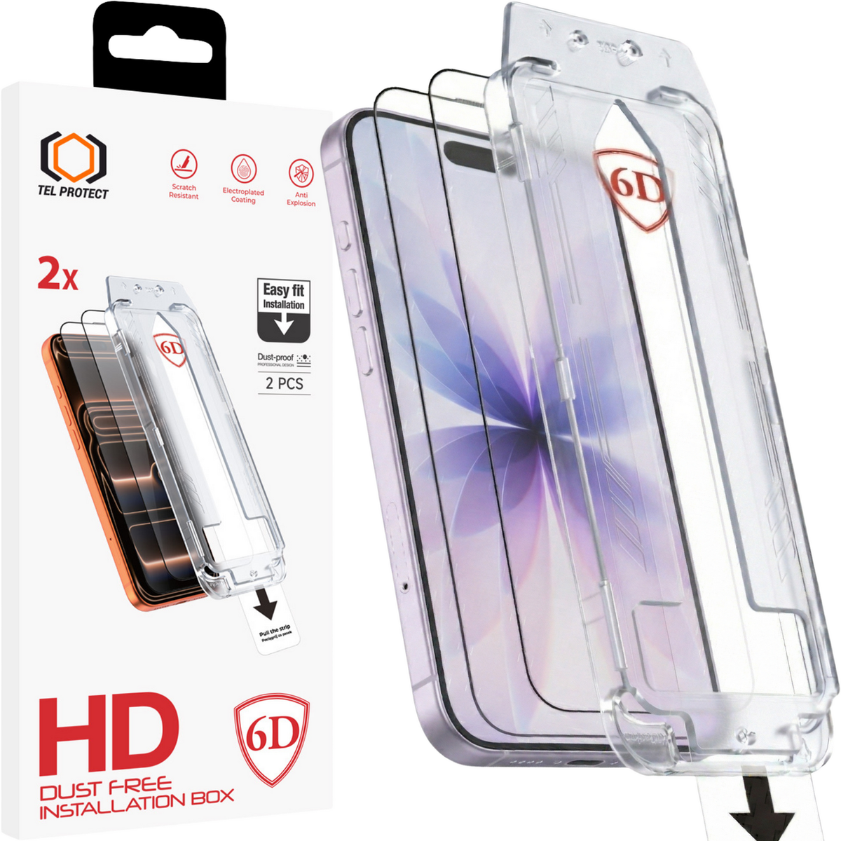 Folie Tel Protect Dust-free Easy Fit Full Glue 6D sticla pentru iPhone 16 Pro/17 Negru - 2 Pieces