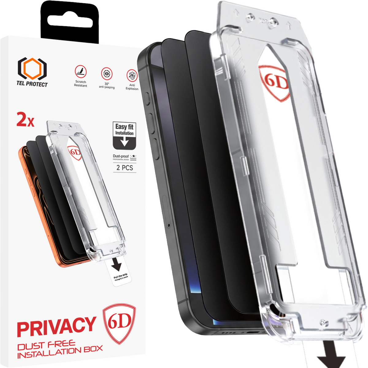 Folie Tel Protect Dust-free Easy Fit Privacy Full Glue 6D sticla pentru iPhone 15 Pro Negru - 2 Pieces
