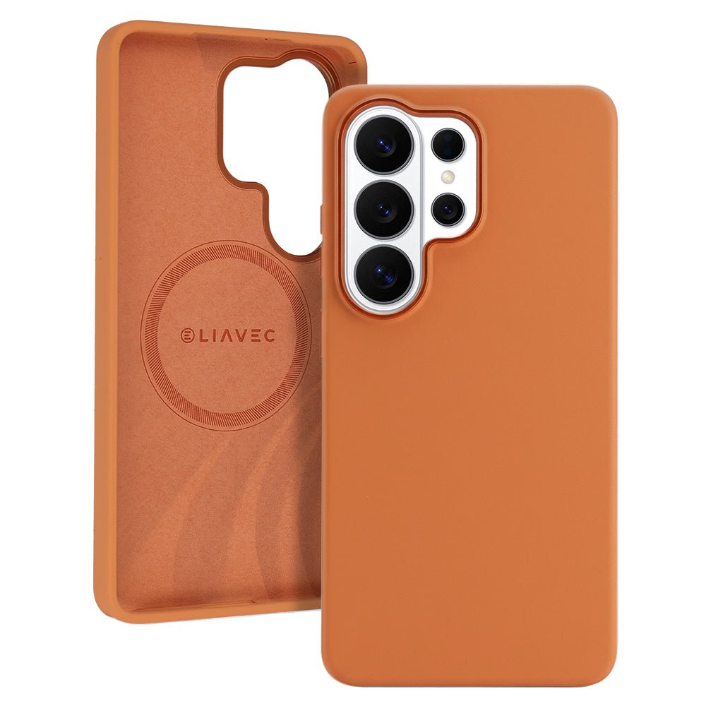 Husa Liavec Silky cu Metal Camera Frame pentru Samsung Galaxy S26 Ultra Portocaliu