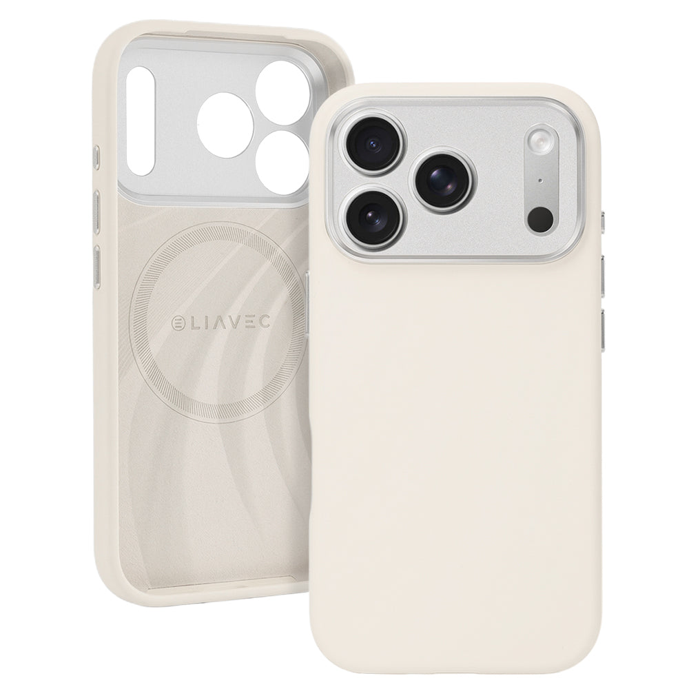 Husa Liavec Silk Shield cu Metal Camera Frame pentru iPhone 17 Pro Max Bej