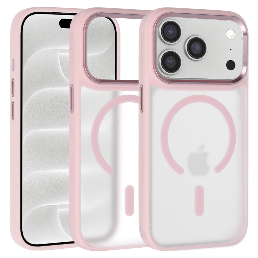 Husa Liavec Cloudy cu Metal Camera Frame pentru iPhone 18 Pro/17 Pro Roz Control Button)