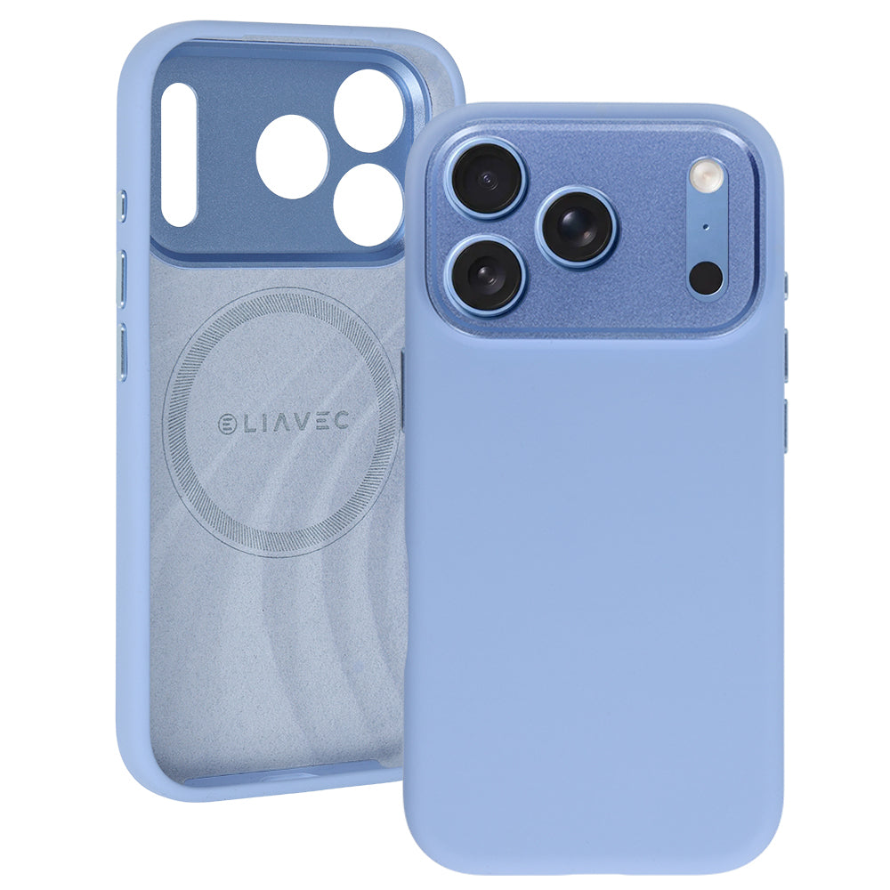Husa Liavec Silk Shield cu Metal Camera Frame pentru iPhone 18 Pro Max/17 Pro Max Albastru deschis