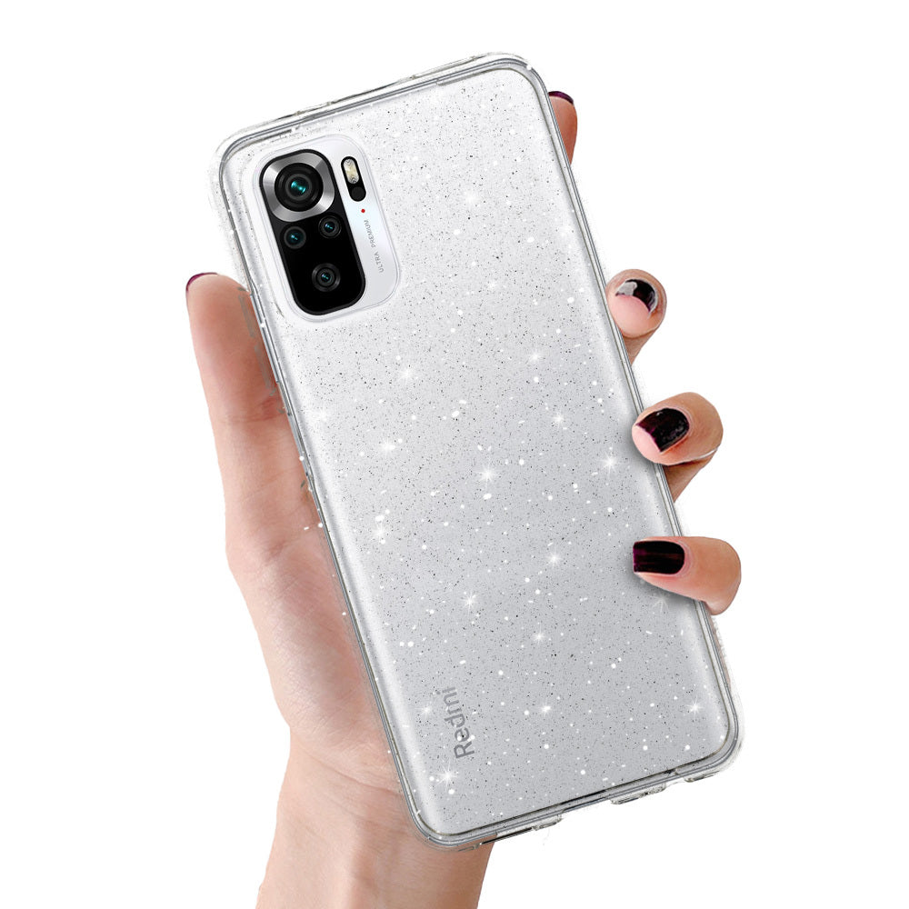 Husa Crystal Glitter pentru Xiaomi Redmi Note 10/Note 10S/Poco M5S Argintiu