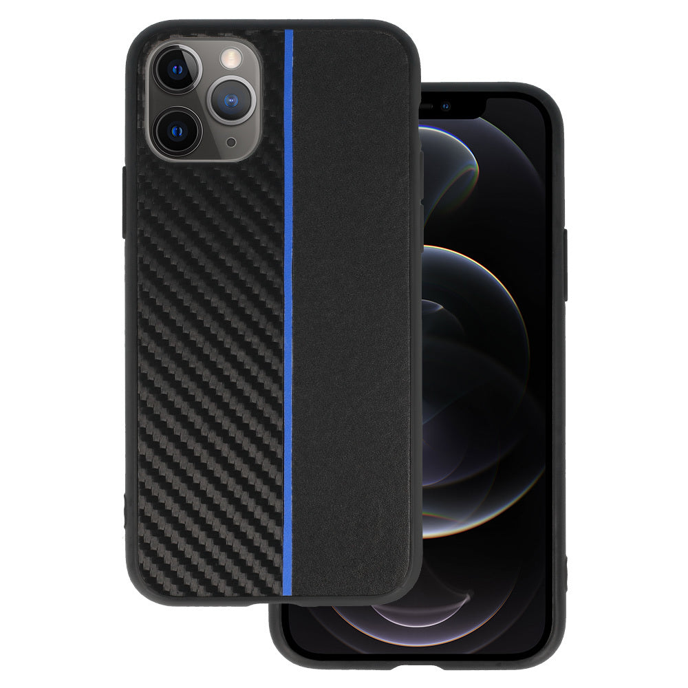 Husa Tel Protect Carbon pentru iPhone 11 Pro Negru cu Albastru Stripe