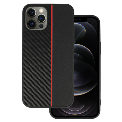 Husa Tel Protect Carbon pentru iPhone 12 Pro Max Negru cu Rosu Stripe