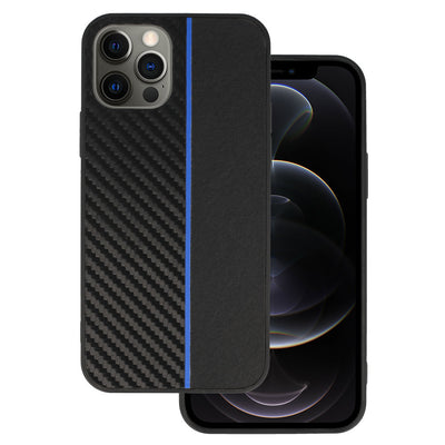 Husa Tel Protect Carbon pentru iPhone 12 Pro Max Negru cu Albastru Stripe