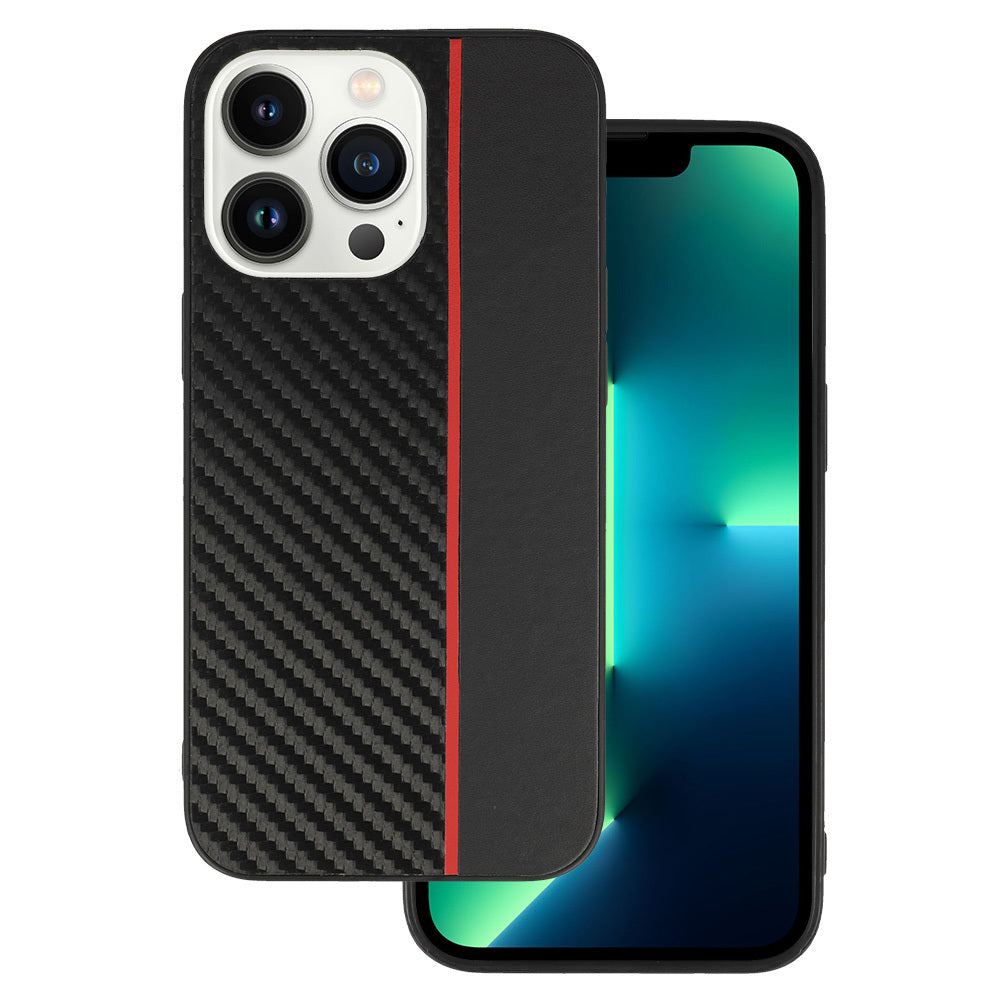 Husa Tel Protect Carbon pentru iPhone 13 Pro Negru cu Rosu Stripe