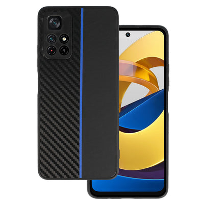 Husa Tel Protect Carbon pentru Xiaomi Redmi Note 11 5G/Note 11S 5G/Poco M4 Pro 5G Negru cu Albastru Stripe