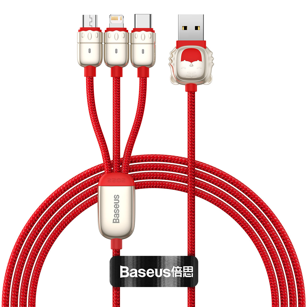 Cablu Baseus Year Of The Tiger 3 In 1 - USB To Type C, Lightning, Micro USB - 3,5A 1,2 Metres Rosu