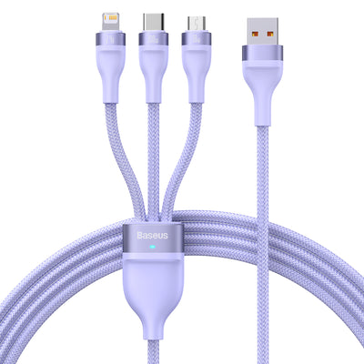 Cablu Baseus Flash Series II 3 In 1 - USB To Type C, Lightning, Micro USB - 100W 6A 1,2 Metres Mov