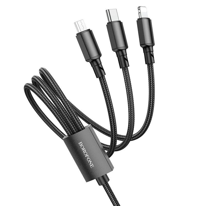 Cablu Borofone Bx72 3 In 1 - USB To Type C, Micro USB, Lightning - 2A 1 Metre Negru