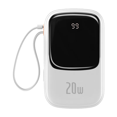 Cablu Baseus Acumulator extern 20000mAh Qpow Pro - USB + Type C - PD 20W cu Lightning Alb