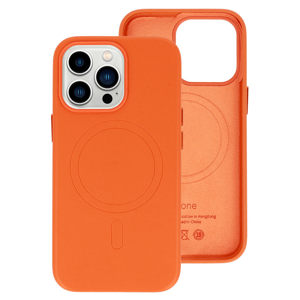 Husa Magsafe piele iPhone 15 Plus Portocaliu