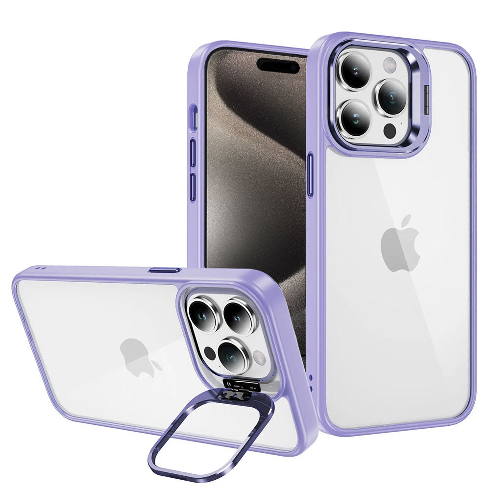 Husa Tel Protect Kickstand + Camera sticla (lentila) pentru iPhone 15 Pro Mov deschis
