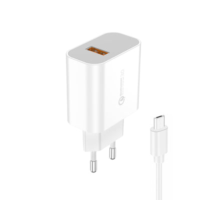 Cablu Foneng Incarcator priza Eu46 18W 1xUSB Qc3.0 + Micro USB Alb