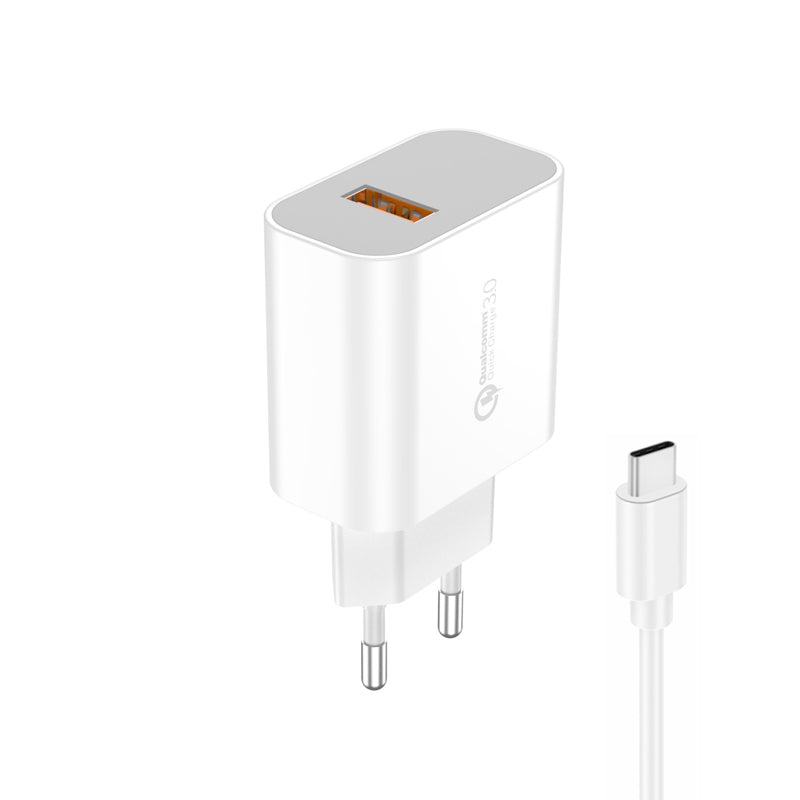 Cablu Foneng Incarcator priza Eu46 18W 1xUSB Qc3.0 + Usb-c Alb