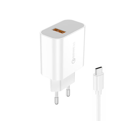 Cablu Foneng Incarcator priza Eu46 18W 1xUSB Qc3.0 + Usb-c Alb