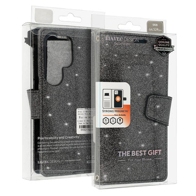 Husa Glitter Magsafe Book pentru Samsung Galaxy S23 Plus Negru
