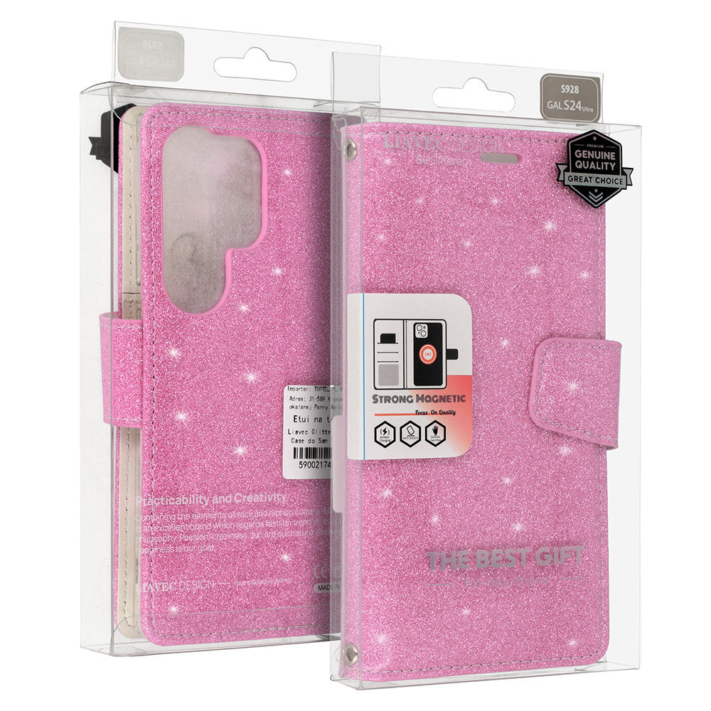 Husa Glitter Magsafe Book pentru Samsung Galaxy S23 Plus Roz