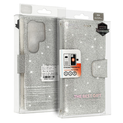 Husa Glitter Magsafe Book pentru Samsung Galaxy S23 Plus Argintiu