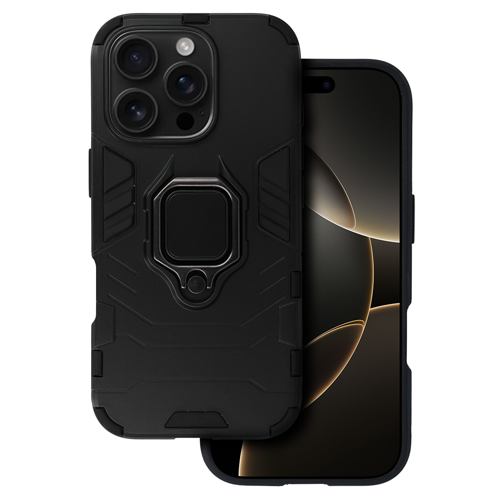 Husa Ring Armor pentru iPhone 16 Pro Negru