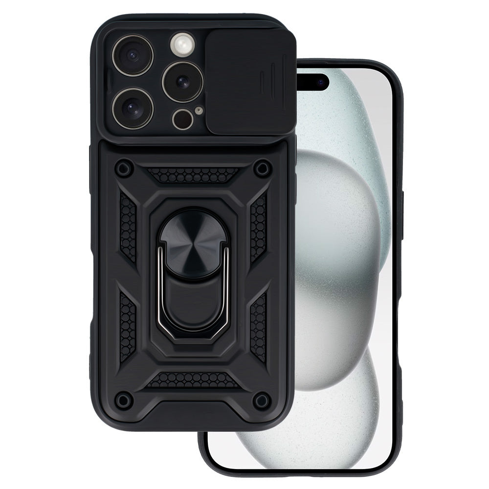 Husa Slide Camera Armor pentru iPhone 16 Pro Negru