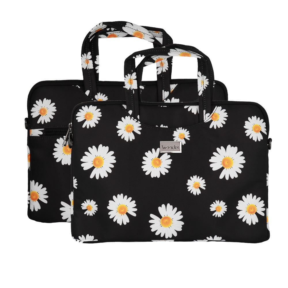 Husa Wonder Briefcase Laptop 17 Inches Negru Daisies