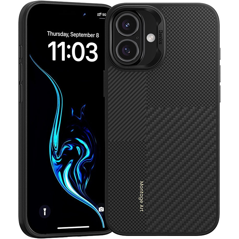 Husa Benks Montage Magnetic Armor Pro Kevlar Metal Frame 600D+1500D pentru iPhone 16 Plus Negru