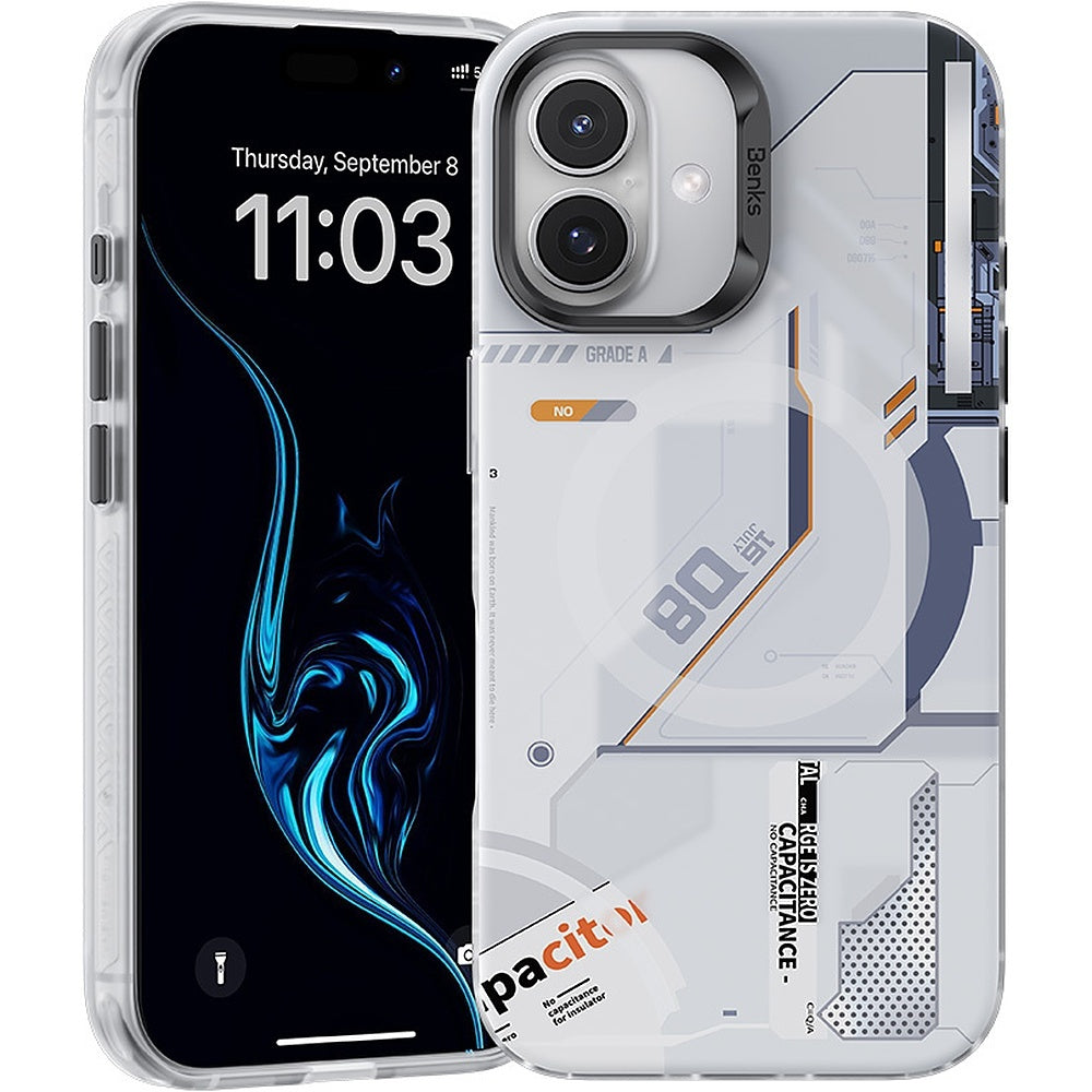 Husa Benks Magnetic Mecha Series pentru iPhone 16 Plus Alb
