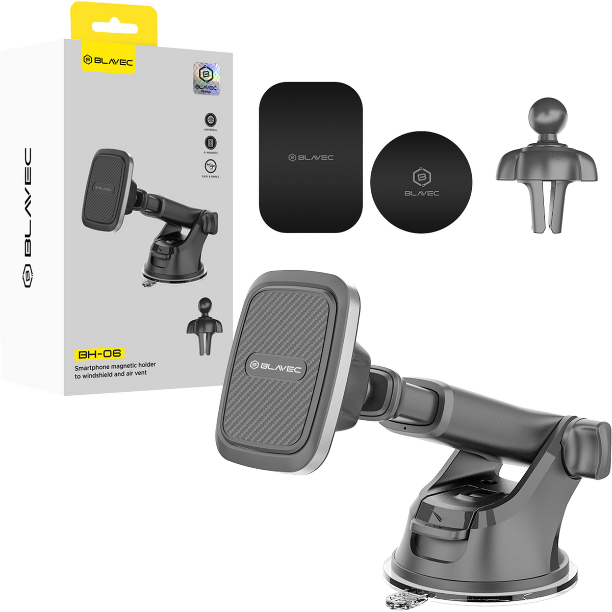 Suport auto Blavec Bh-06 Magnetic To Windshield si To grila de ventilatie Negru