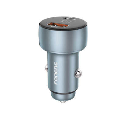 Incarcator auto Foneng C18 - USB + Type C - PD 48W 3A Gri (Samsung Super Fast Charge)