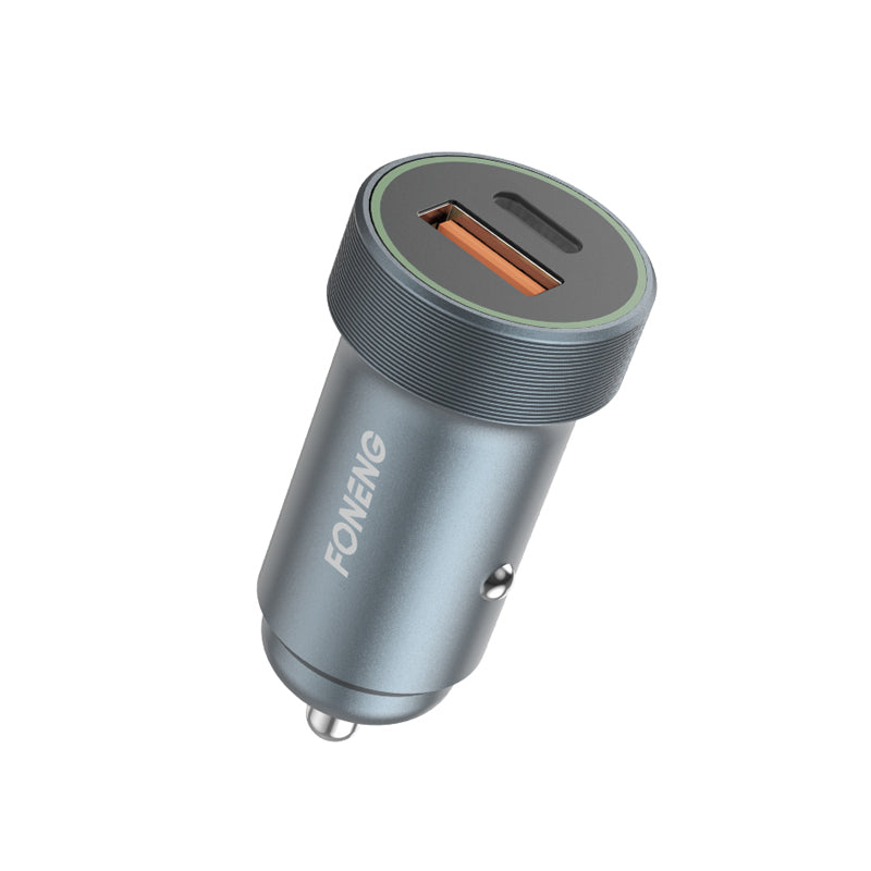 Incarcator auto Foneng C16 PD 30W 1xUSB-C + 1xUSB Qc3.0 Argintiu