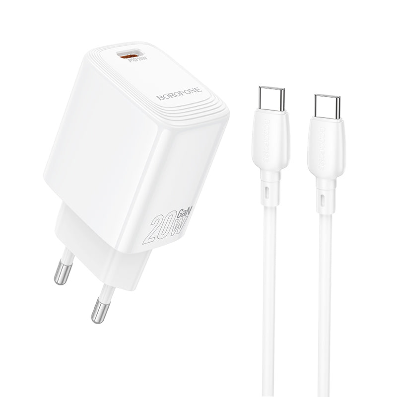 Cablu Borofone Incarcator priza Bn26 Fuente - Type C - PD 20W cu Type C To Type C Alb
