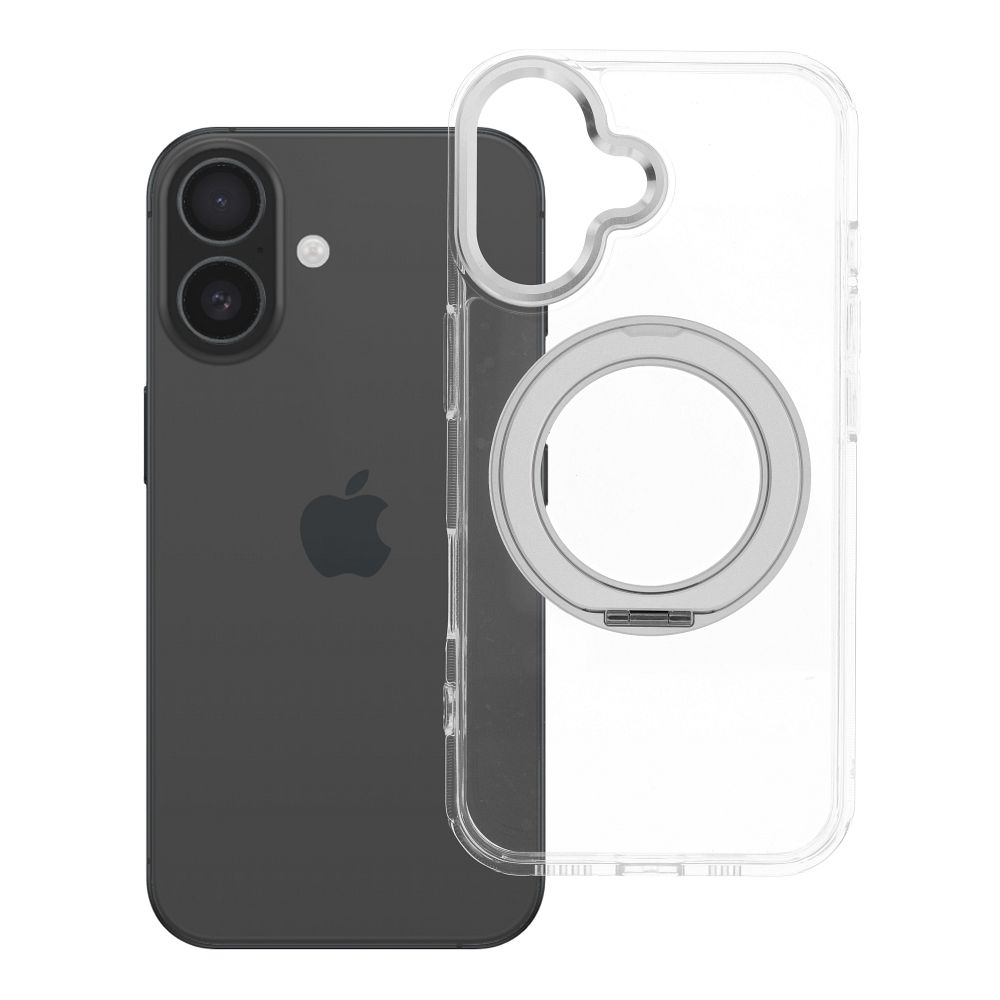 Husa pentru iPhone 16 Frame Circle Stand Compatible cu Magsafe Transparent