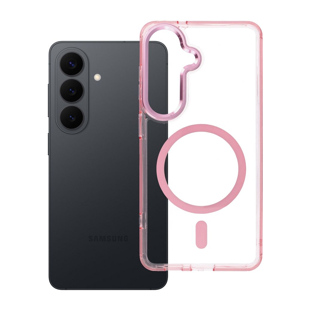 Husa Frame Transparent Hybrid Mag pentru Samsung S26 Compatible cu Magsafe Powder Roz