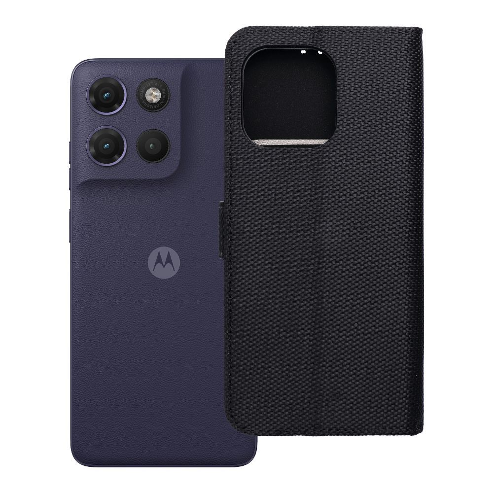 Husa 4Card Rfid Flip pentru Motorola G17 Power Anti-theft Tech Fabric Negru