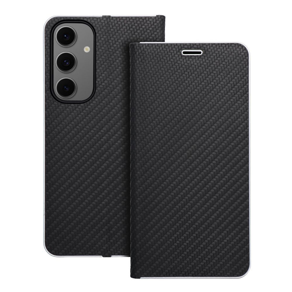 Husa Luna Book Carbon Flip pentru Samsung S24 FE Negru