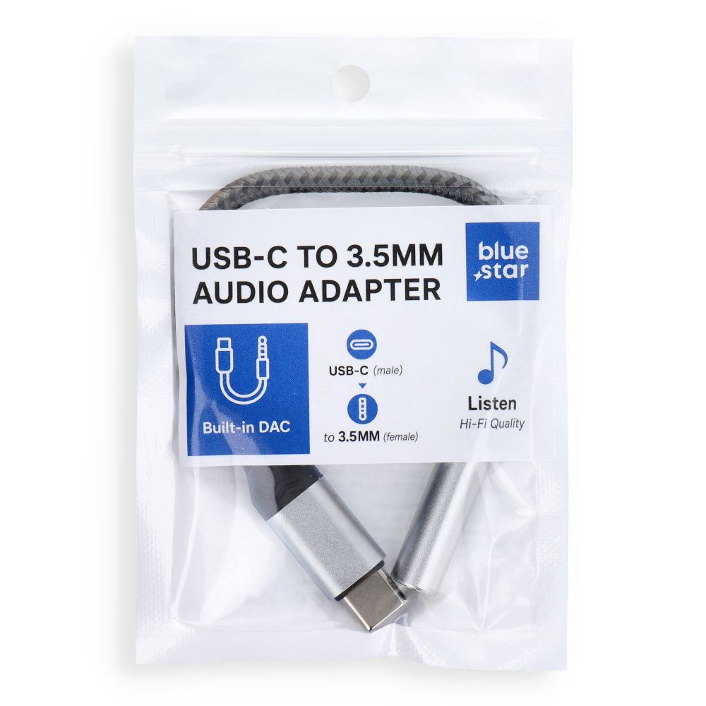 Adaptor Albastru Star AUX Type C (Male) To Jack 3,5 Mm (Female) - Gri