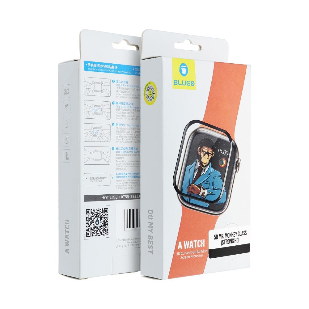 Folie Blueo 5D sticla pentru Apple Watch SE / SE 2 / SE 3 44MM Mr. Monkey (Anti-static Strong HD) Negru