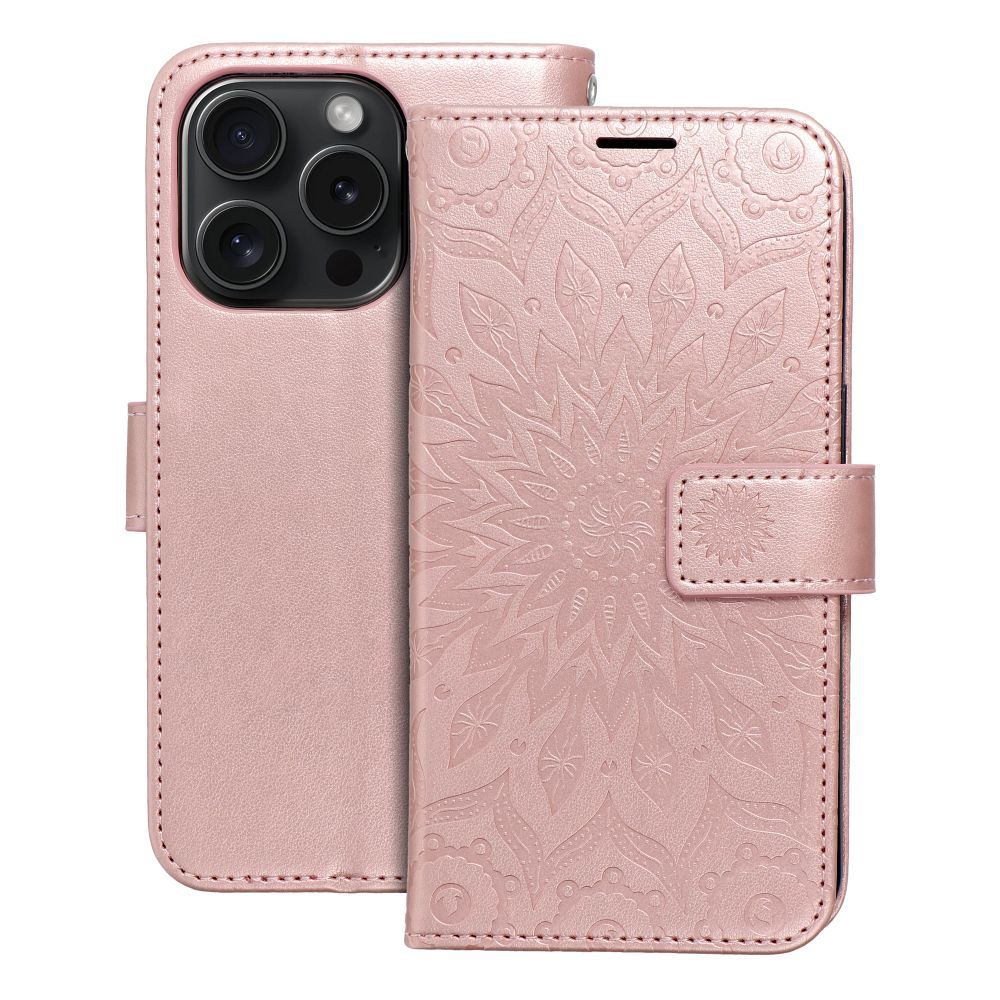 Husa Mezzo Book Flip pentru iPhone 15 PRO Mandala Roz auriu