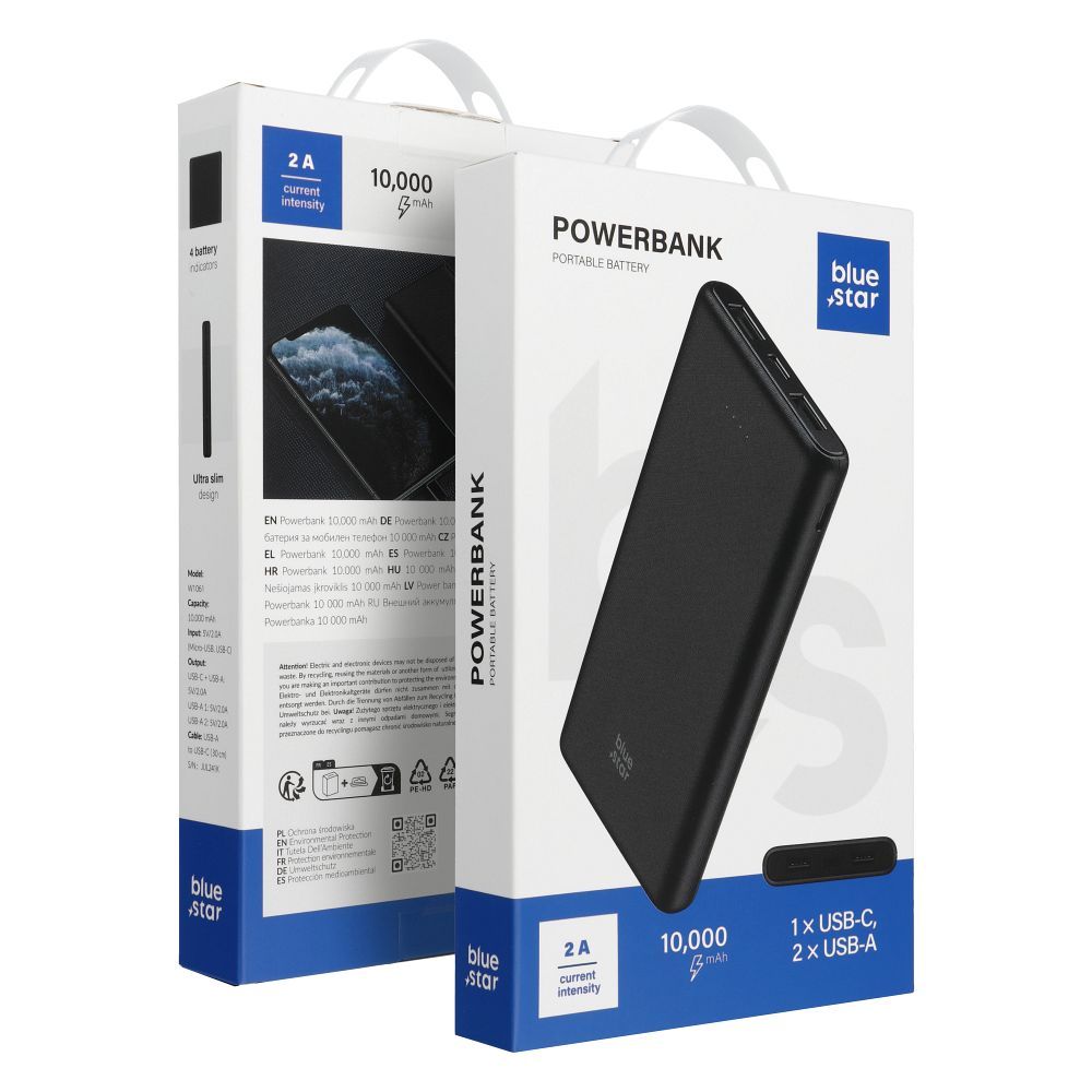 Acumulator extern Albastru Star W1061 2A 10000 Mah Negru