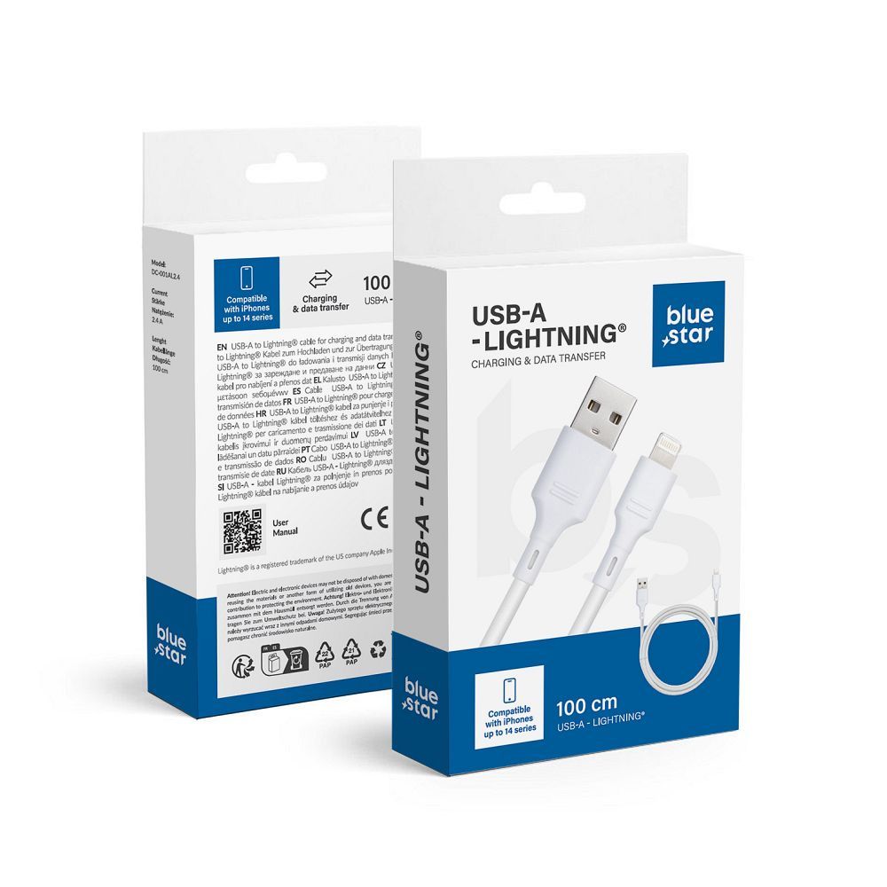 Cablu Albastru Star USB A To Lightning 2,4A 1 M Dc-001al2.4 Alb