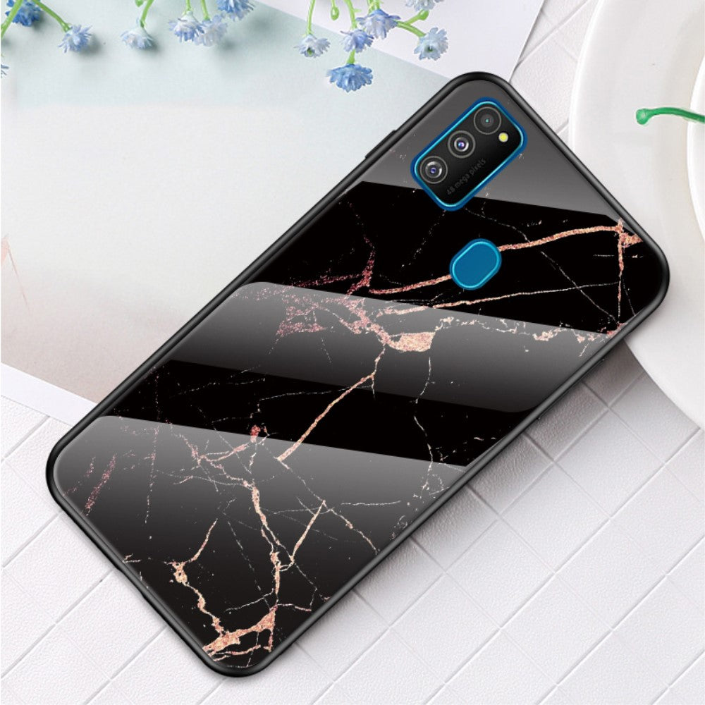 Folie Fusion - Marble Grain Pattern sticla PC + TPU Combo Husa pentru Samsung Galaxy M30s/M21 - Negru/Auriu